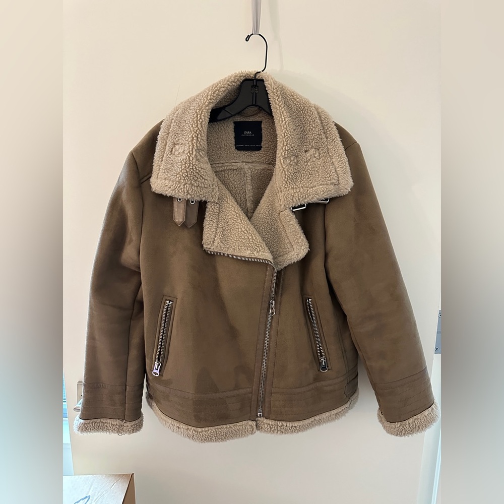 Zara Tan Utility Jacket with Cream Accents